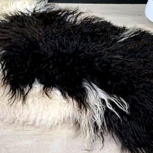 Icelandic Black and White Sheepskin Rug 45 in x 28 in